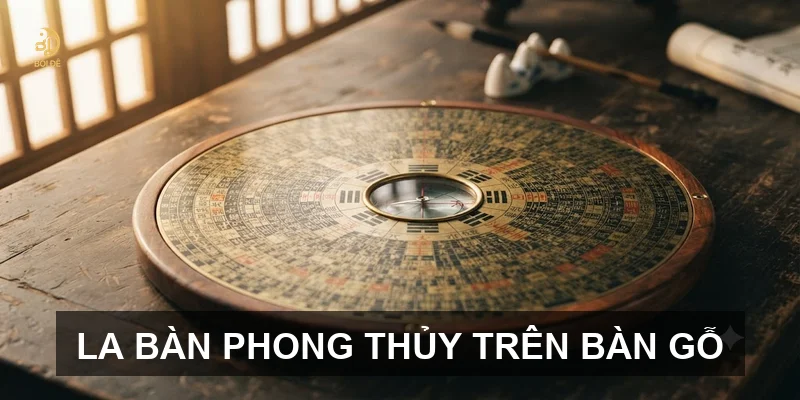 La bàn phong thủy trên bàn gỗ