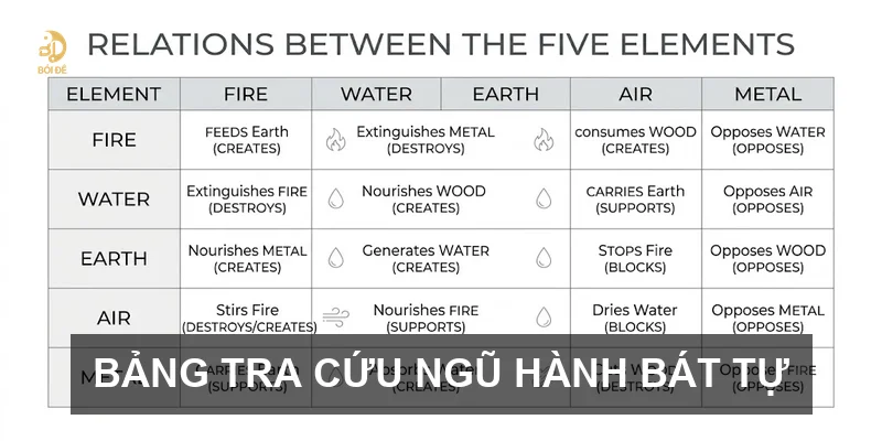 Bảng tra cứu ngũ hành bát tự