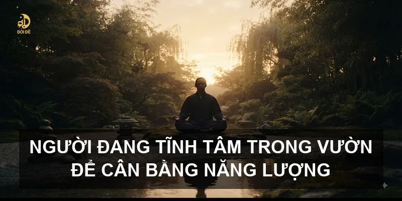 Người đang tĩnh tâm trong vườn để cân bằng năng lượng