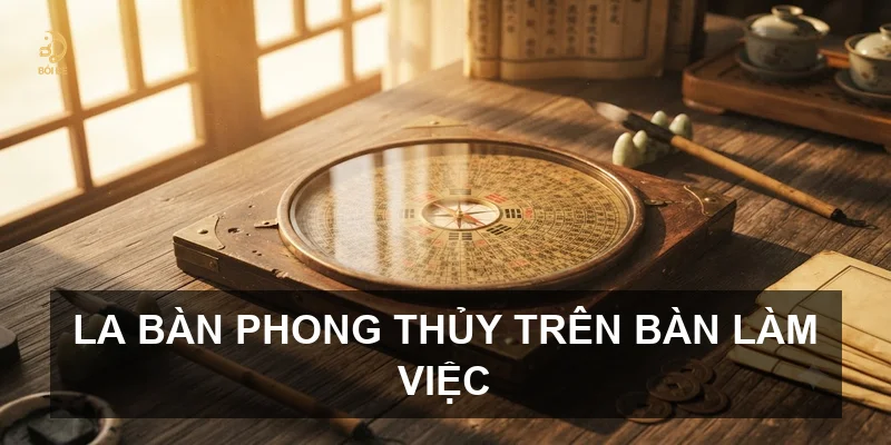 La bàn phong thủy trên bàn làm việc