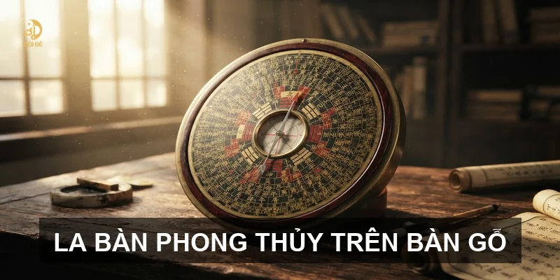 La bàn phong thủy trên bàn gỗ