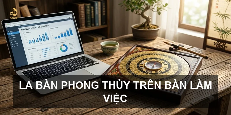 La bàn phong thủy trên bàn làm việc