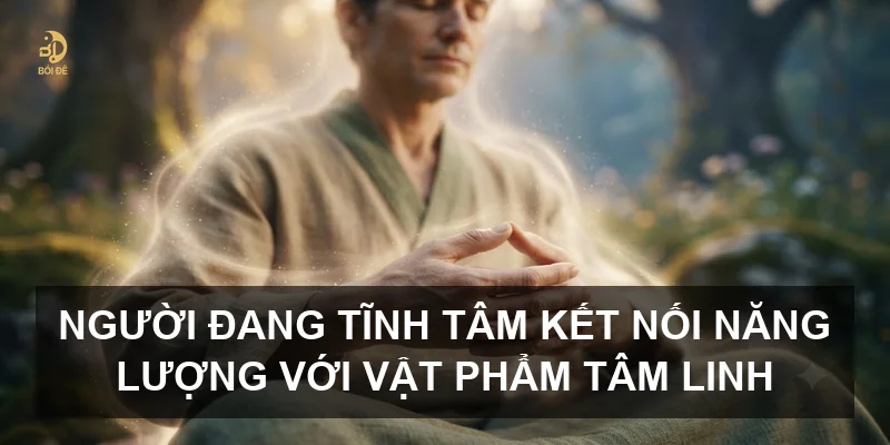 Người đang tĩnh tâm kết nối năng lượng với vật phẩm tâm linh