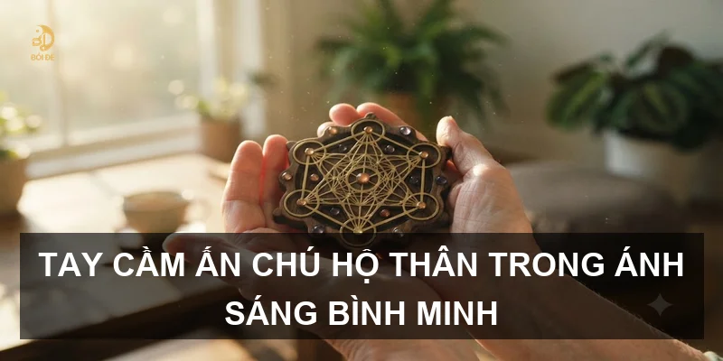 Tay cầm ấn chú hộ thân trong ánh sáng bình minh