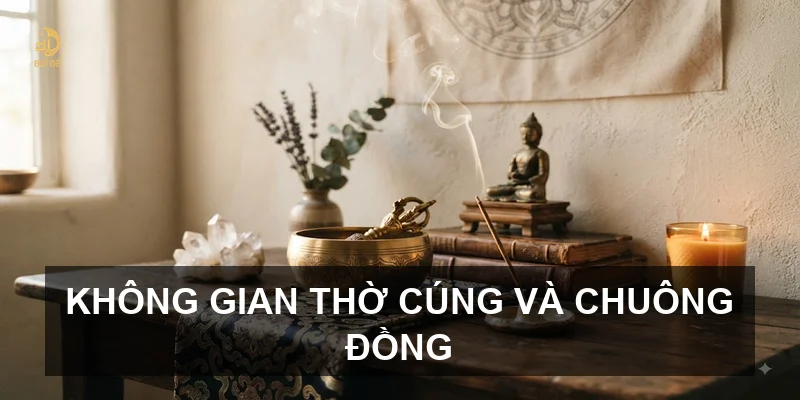 Không gian thờ cúng và chuông đồng