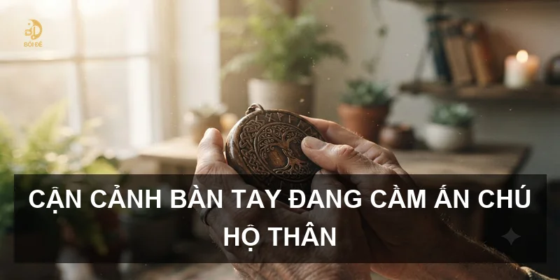 Cận cảnh bàn tay đang cầm ấn chú hộ thân