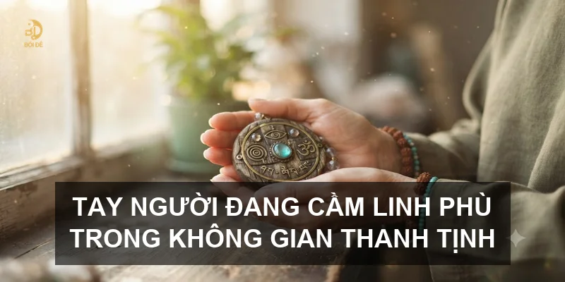 Tay người đang cầm linh phù trong không gian thanh tịnh
