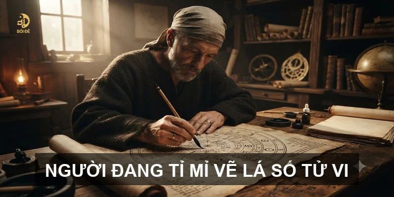 Người đang tỉ mỉ vẽ lá số Tử Vi