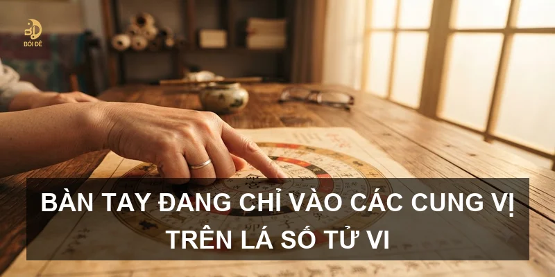Bàn tay đang chỉ vào các cung vị trên lá số tử vi
