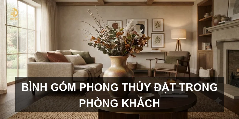 Bình gốm phong thủy đặt trong phòng khách