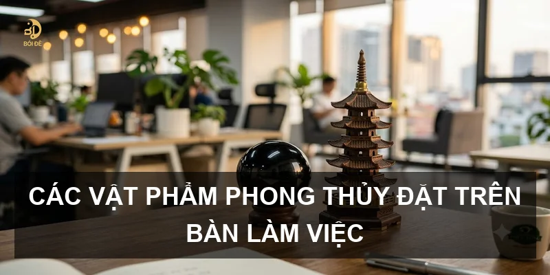 Các vật phẩm phong thủy đặt trên bàn làm việc