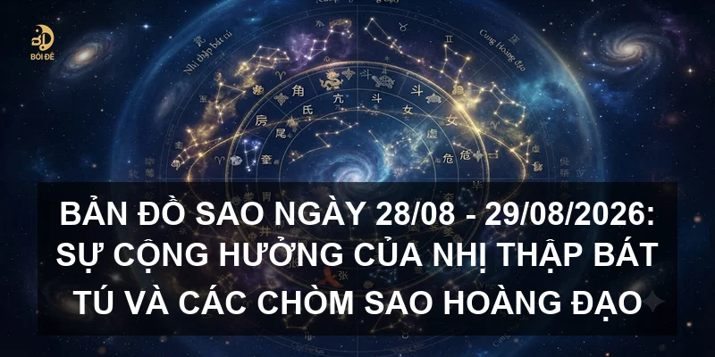 Bản đồ sao ngày 28/08 - 29/08/2026: Sự cộng hưởng của Nhị thập bát tú và các chòm sao hoàng đạo