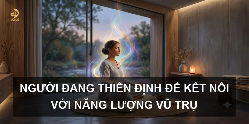Người đang thiền định để kết nối với năng lượng vũ trụ