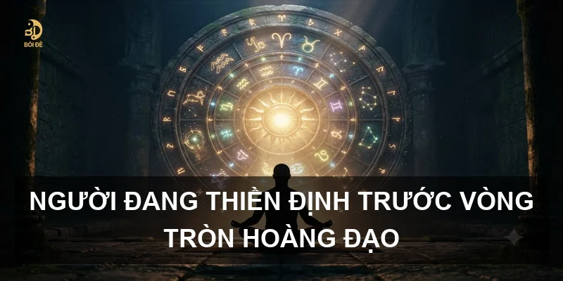 Người đang thiền định trước vòng tròn hoàng đạo