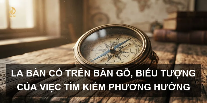 La bàn cổ trên bàn gỗ, biểu tượng của việc tìm kiếm phương hướng