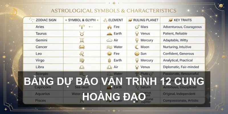Bảng dự báo vận trình 12 cung hoàng đạo