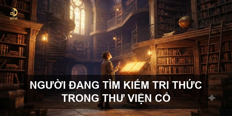 Người đang tìm kiếm tri thức trong thư viện cổ