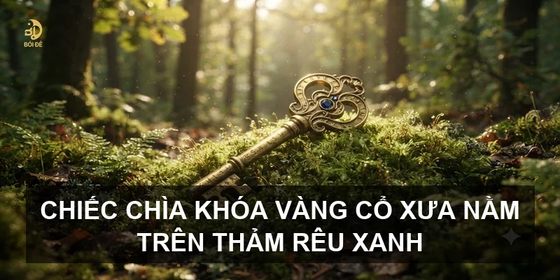 Chiếc chìa khóa vàng cổ xưa nằm trên thảm rêu xanh