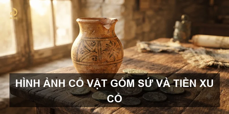 Hình ảnh cổ vật gốm sứ và tiền xu cổ