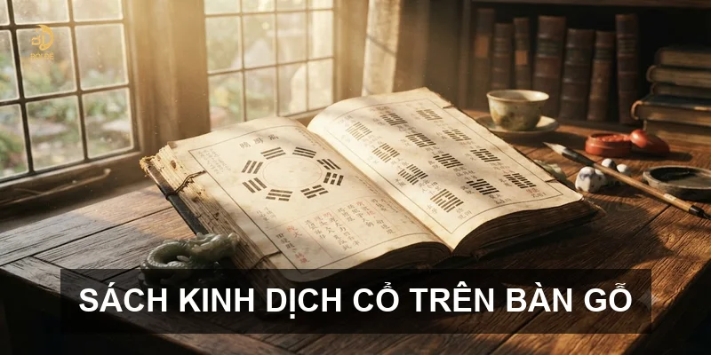 Sách Kinh Dịch cổ trên bàn gỗ