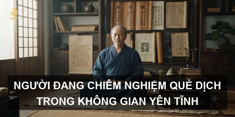 Người đang chiêm nghiệm quẻ dịch trong không gian yên tĩnh