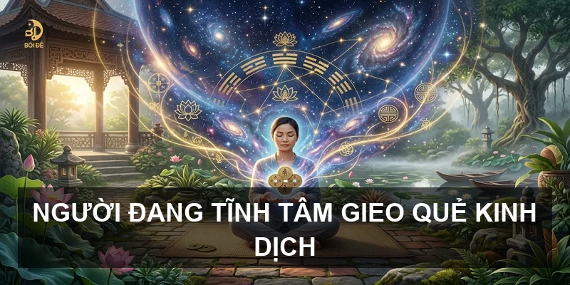 Người đang tĩnh tâm gieo quẻ Kinh Dịch