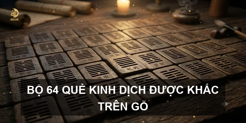 Bộ 64 quẻ Kinh Dịch được khắc trên gỗ