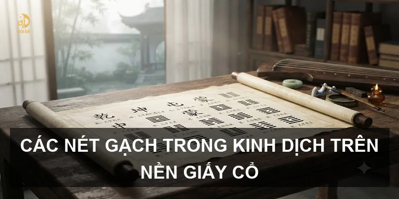 Các nét gạch trong Kinh Dịch trên nền giấy cổ