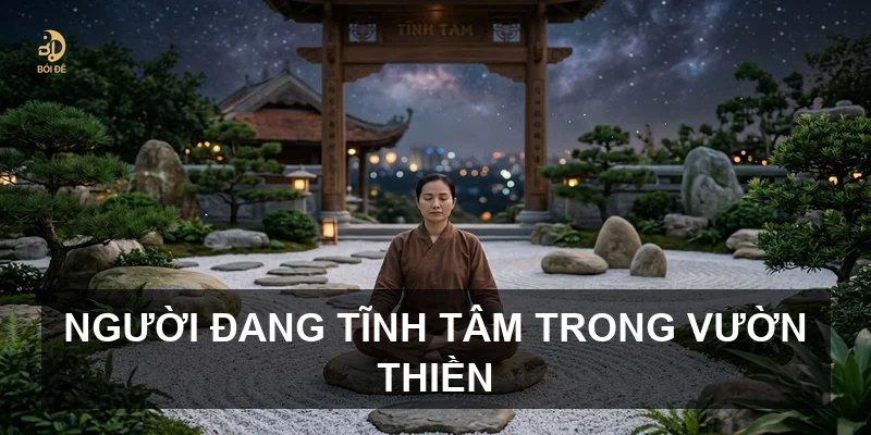 Người đang tĩnh tâm trong vườn thiền
