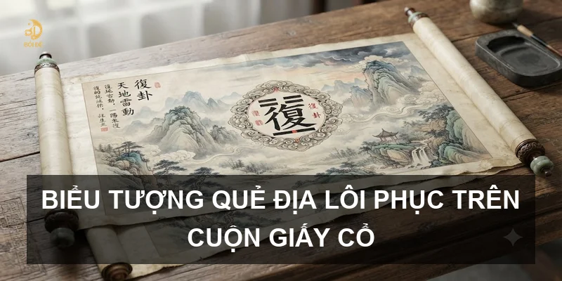 Biểu tượng quẻ Địa Lôi Phục trên cuộn giấy cổ