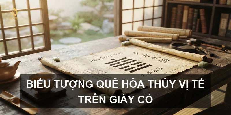 Biểu tượng quẻ Hỏa Thủy Vị Tế trên giấy cổ