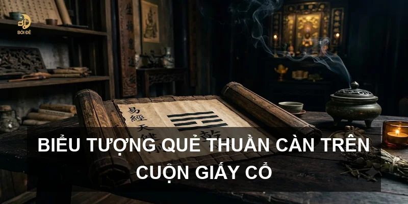 Biểu tượng quẻ Thuần Càn trên cuộn giấy cổ