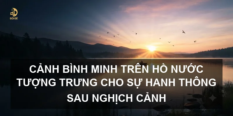 Cảnh bình minh trên hồ nước tượng trưng cho sự hanh thông sau nghịch cảnh