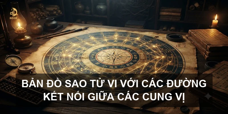 Bản đồ sao Tử vi với các đường kết nối giữa các cung vị