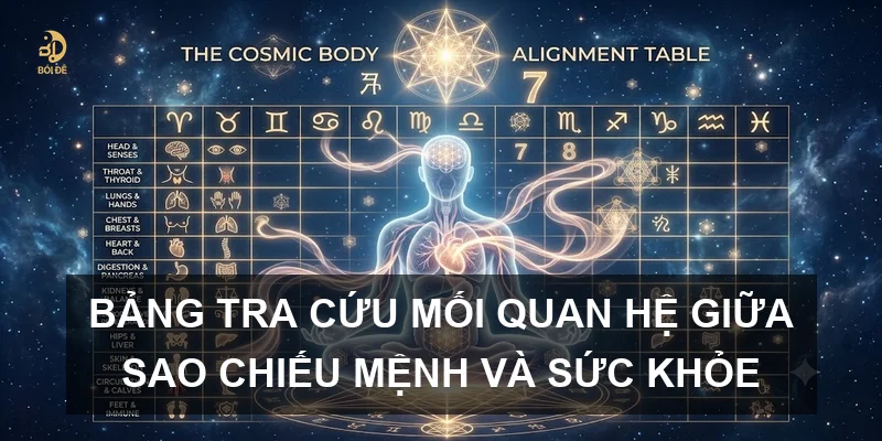 Bảng tra cứu mối quan hệ giữa sao chiếu mệnh và sức khỏe