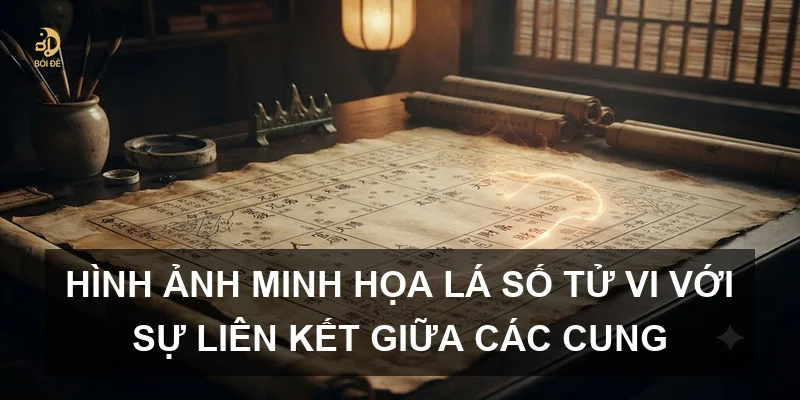 Hình ảnh minh họa lá số tử vi với sự liên kết giữa các cung