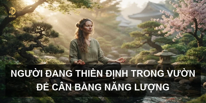 Người đang thiền định trong vườn để cân bằng năng lượng