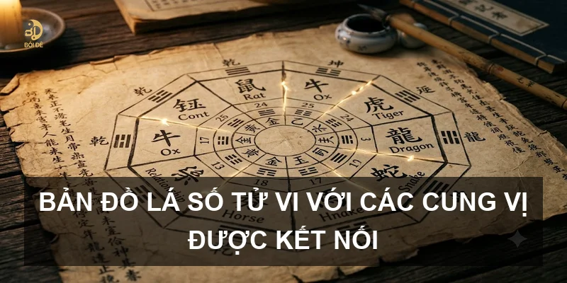Bản đồ lá số Tử vi với các cung vị được kết nối
