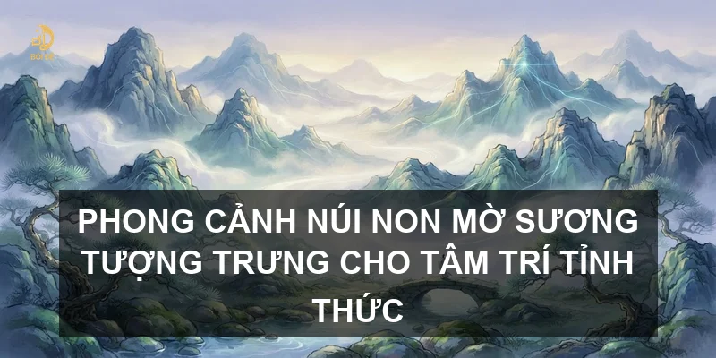 Phong cảnh núi non mờ sương tượng trưng cho tâm trí tỉnh thức