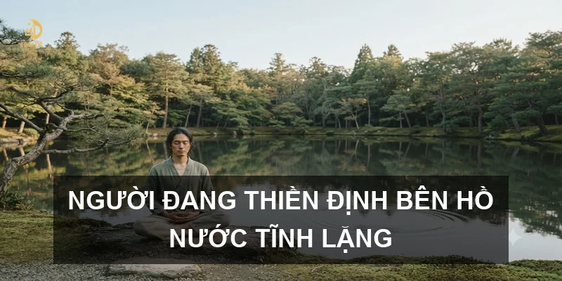 Người đang thiền định bên hồ nước tĩnh lặng