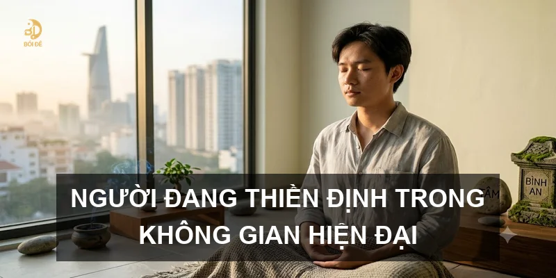 Người đang thiền định trong không gian hiện đại