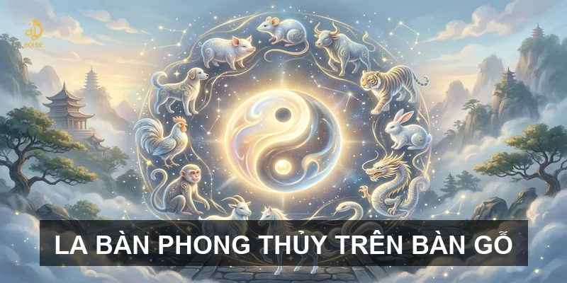 La bàn phong thủy trên bàn gỗ
