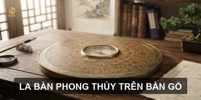 La bàn phong thủy trên bàn gỗ