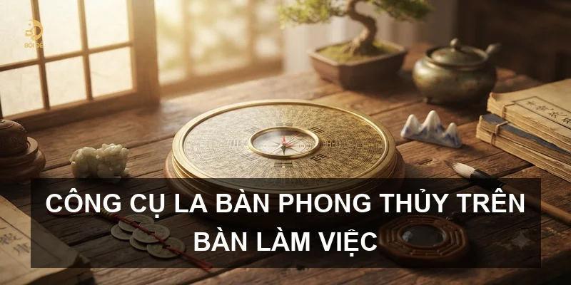 Công cụ la bàn phong thủy trên bàn làm việc