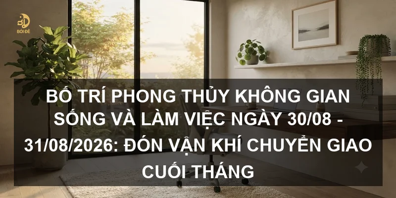 Bố trí phong thủy không gian sống và làm việc ngày 30/08 - 31/08/2026: Đón vận khí chuyển giao cuối tháng
