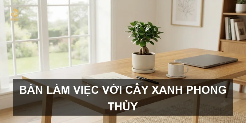 Bàn làm việc với cây xanh phong thủy