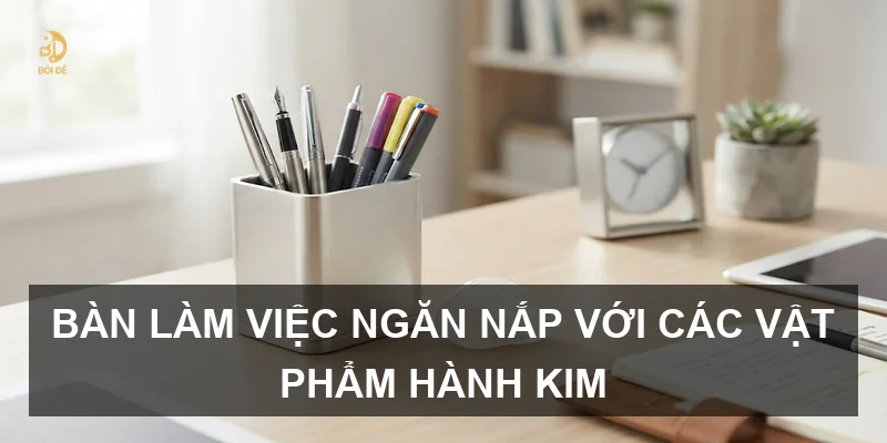 Bàn làm việc ngăn nắp với các vật phẩm hành Kim