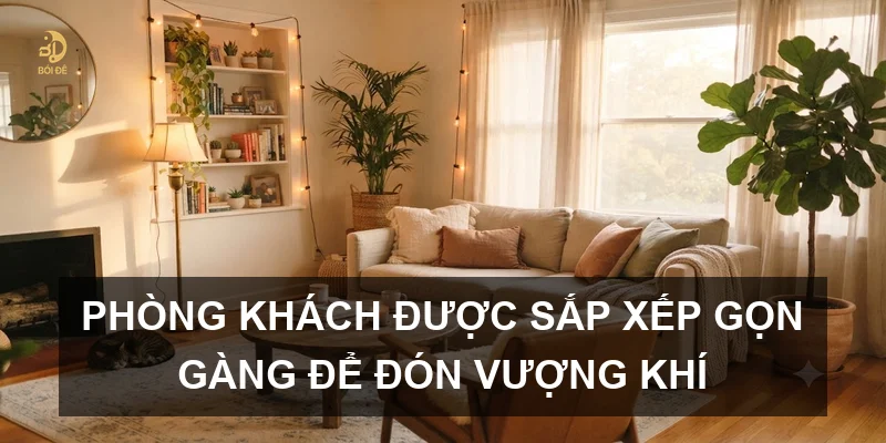 Phòng khách được sắp xếp gọn gàng để đón vượng khí