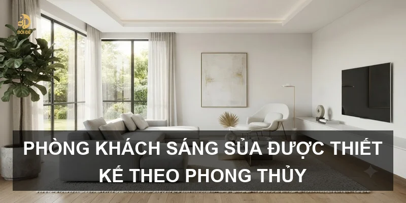 Phòng khách sáng sủa được thiết kế theo phong thủy