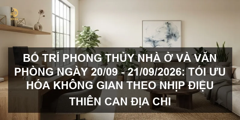 Bố trí phong thủy nhà ở và văn phòng ngày 20/09 - 21/09/2026: Tối ưu hóa không gian theo nhịp điệu Thiên Can Địa Chi